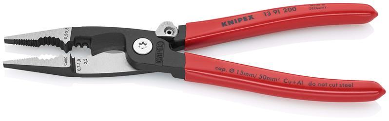 KNIPEX 13 91 200 Elektro-Installationszange mit Kunststoff überzogen schwarz atramentiert 200 mm