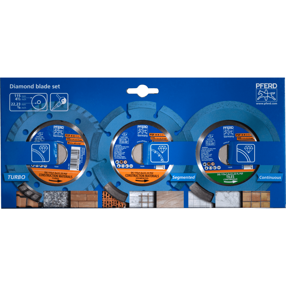 PFERD 3-tlg. Diamant-Trennscheiben-Set 115x1,6/1,9 mm PSF Allround