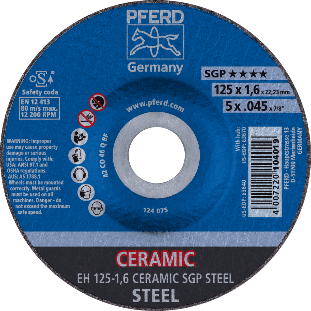 PFERD Trennscheibe EH 125x1,6x22,23 mm gekröpft CERAMIC Speziallinie SGP STEEL für Stahl