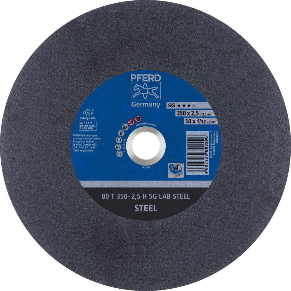 PFERD Labortrennscheibe T 350x2,5x32 mm Leistungslinie SG LAB STEEL für Stahl PFERD Labortrennscheibe T 350x2,5x32 mm Leistungslinie SG LAB STEEL für Stahl