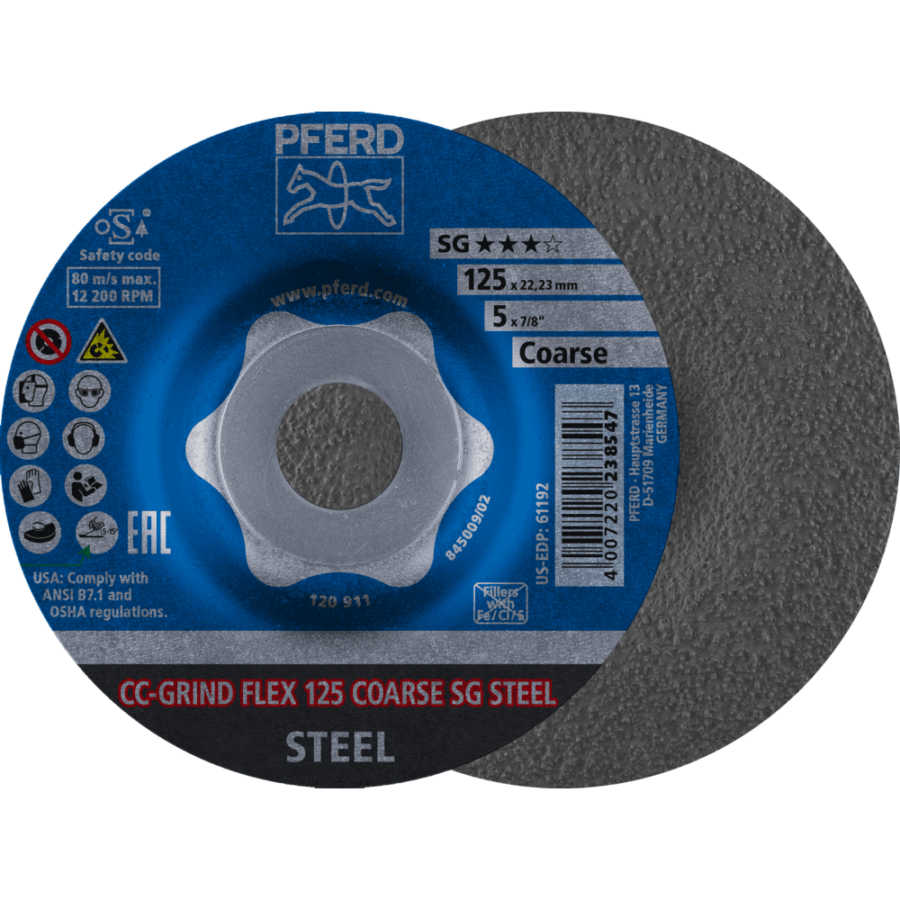 PFERD CC-GRIND FLEX Schleifscheibe 125x22,23 mm COARSE Leistungslinie SG STEEL für Stahl