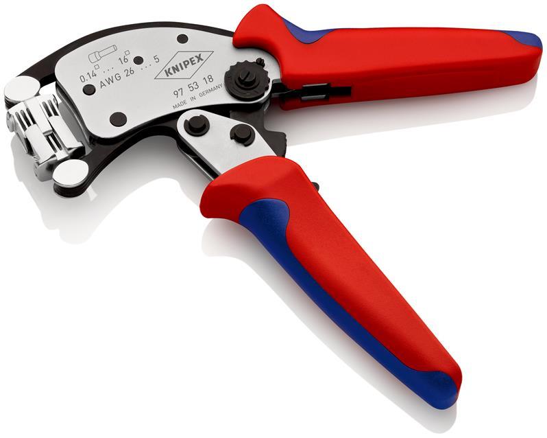 KNIPEX 97 53 18 SB Twistor16® Selbsteinstellende Crimpzange für Aderendhülsen mit drehbarem Crimpkopf mit Mehrkomponenten-Hüllen