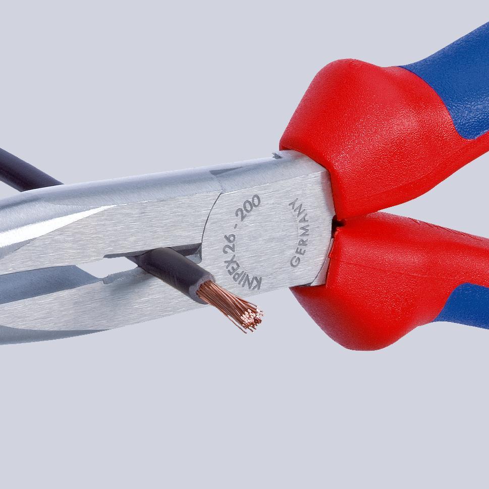 KNIPEX 26 25 200 T Flachrundzange mit Schneide (Storchschnabelzange) mit Mehrkomponenten-Hüllen, mit integrierter Befestigungsös