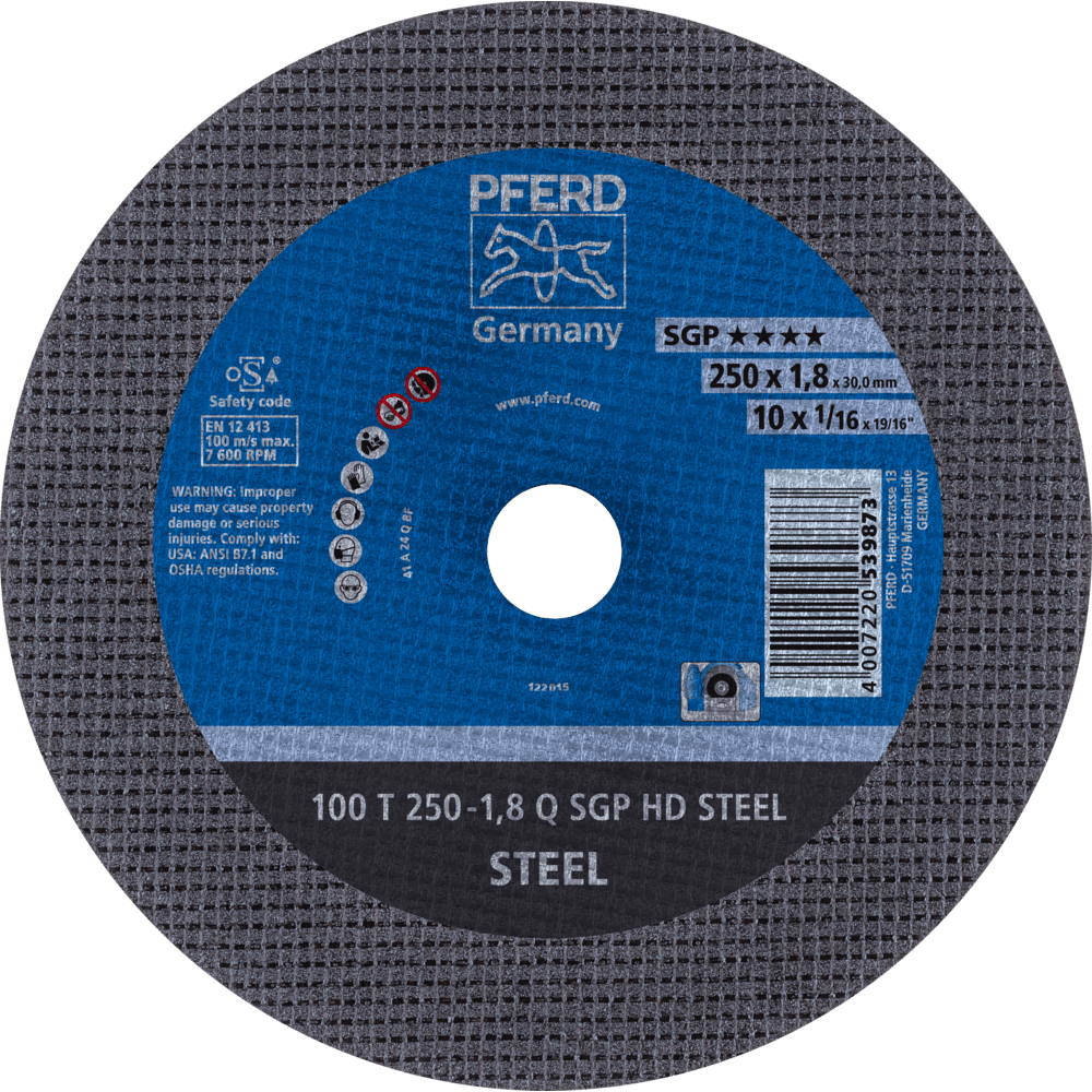 PFERD Stationäre Trennscheibe T 250x1,8x30mm "mittelhart" HD STEEL für Stahl 100m/s PFERD Stationäre Trennscheibe T 250x1,8x30mm "mittelhart" HD STEEL für Stahl 100m/s