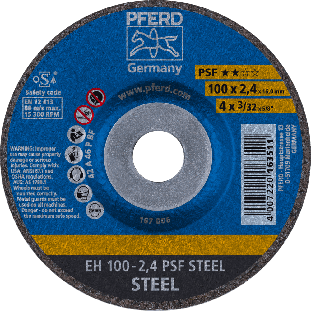 PFERD Trennscheibe EH 100x2,4x16 mm gekröpft Universallinie PSF STEEL für Stahl