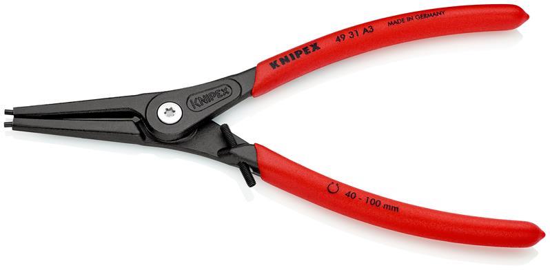 KNIPEX 49 31 A3 Präzisions-Sicherungsringzange für Außenringe auf Wellen mit Überdehnungsschutz mit rutschhemmendem Kunststoff ü