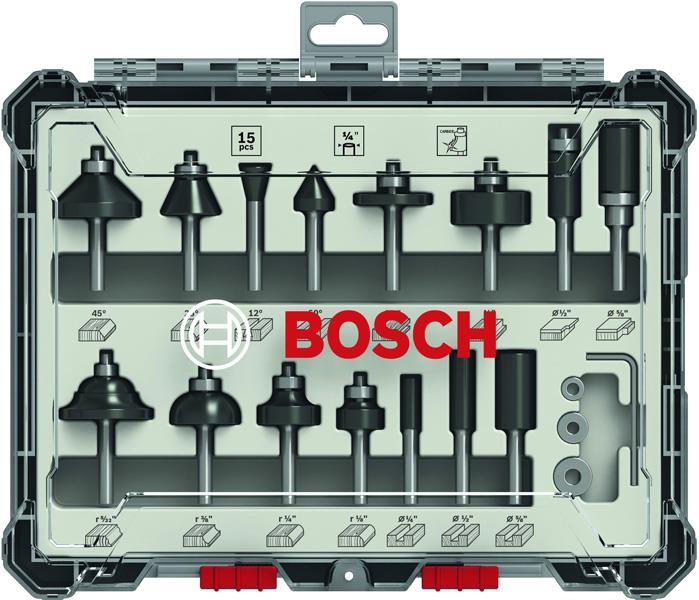 BOSCH 15-teiliges Fräser-Set, 1/4-Zoll Schaft