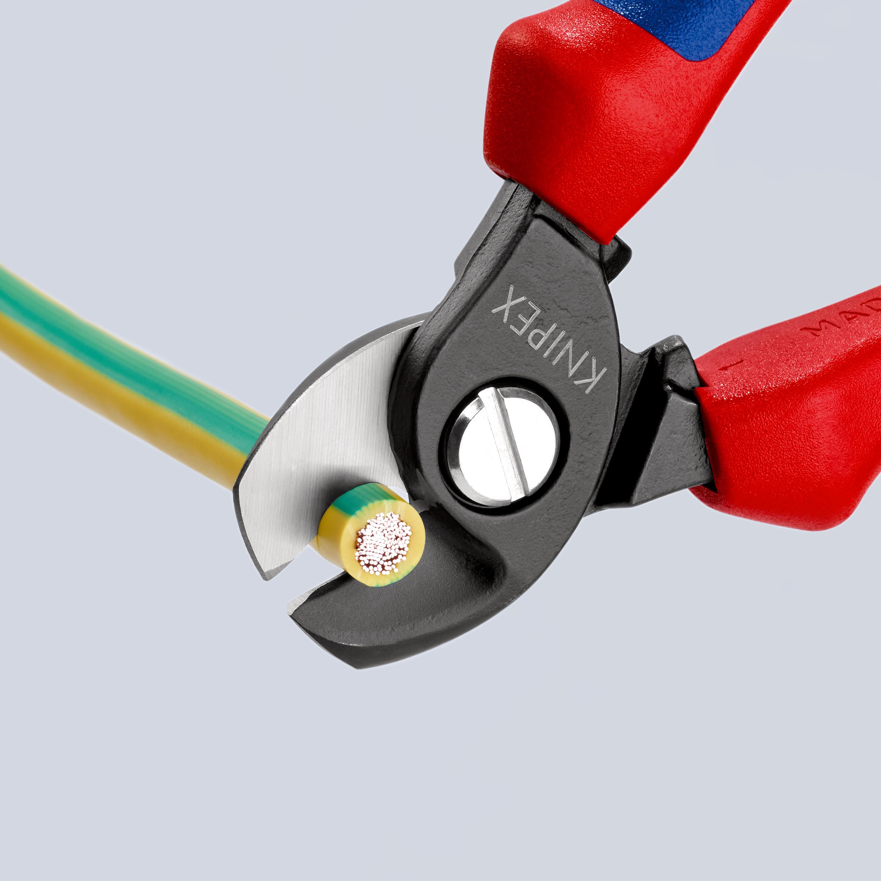 KNIPEX 95 12 165 T Kabelschere mit Mehrkomponenten-Hüllen, mit integrierter Befestigungsöse zum Anbringen einer Absturzsicherung KNIPEX 95 12 165 T Kabelschere mit Mehrkomponenten-Hüllen, mit integrierter Befestigungsöse zum Anbringen einer Absturzsicherung