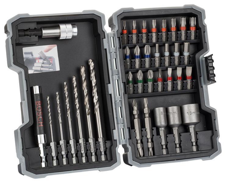 BOSCH 35-teiliges Set mit Bohrern+Schrauberbits, HSS-G, Extra Hard, PH, PZ, SL, H, T