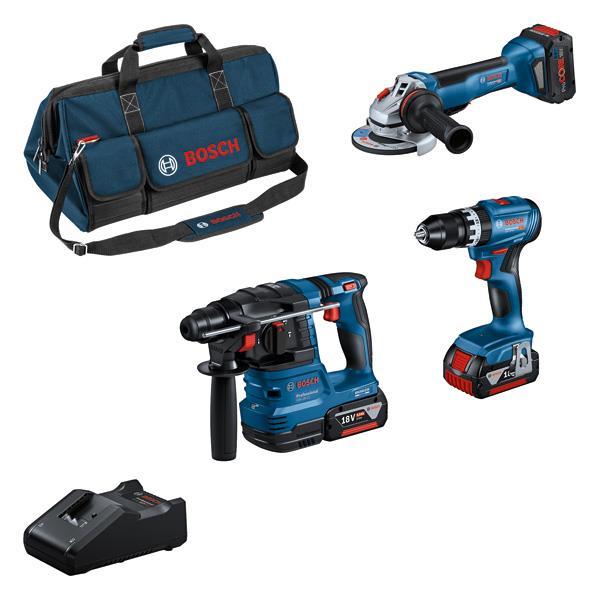 BOSCH Combo Kit Combo Kit 18V (3): GSB 18V-45+GWS 18V-10+GBH 18V-22+2x 5.0Ah+1x 5.5Ah