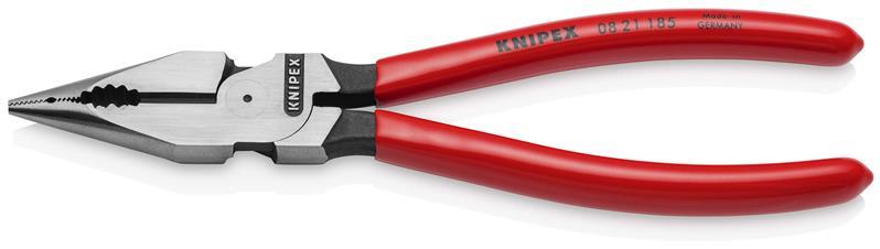 KNIPEX 08 21 185 Spitz-Kombizange mit Kunststoff überzogen schwarz atramentiert 185 mm