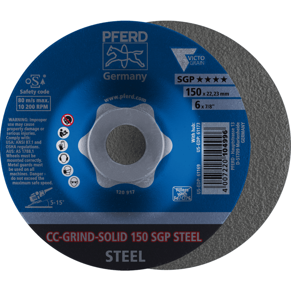 PFERD CC-GRIND SOLID Schleifscheibe 150x22,23 mm COARSE Speziallinie SGP STEEL für Stahl