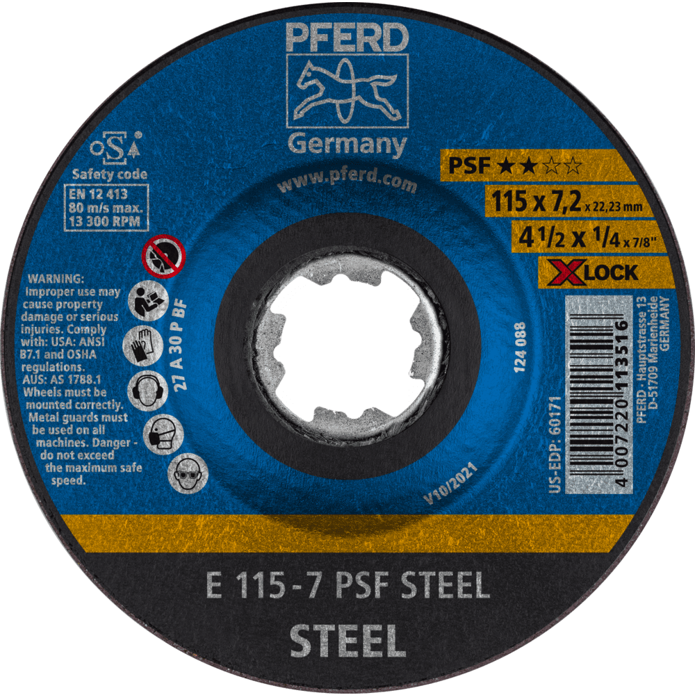 PFERD Schruppscheibe E 115x7,2 mm X-LOCK Universallinie PSF STEEL für Stahl