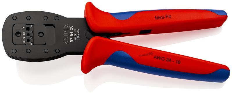 KNIPEX 97 54 26 Crimpzange für Miniaturstecker Parallelcrimp Mini-Fit™ von Molex mit Mehrkomponenten-Hüllen brüniert 190 mm