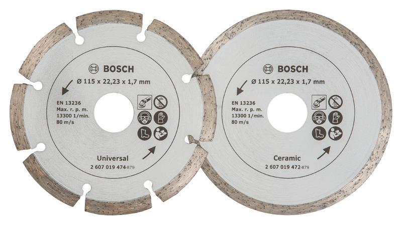 BOSCH Diamanttrennscheibe für Fliesen und Baumaterial, Durchmesser: 115 mm, 2er-Pack