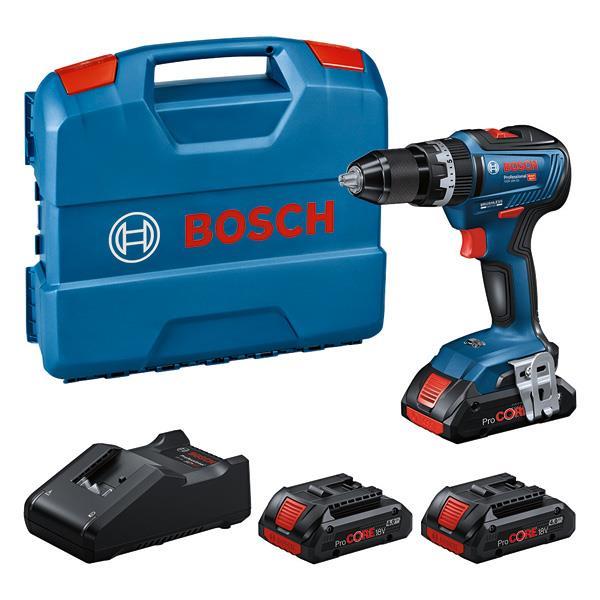 BOSCH Prof. Set: Akku-Schlagbohrschrauber GSB 18V-55, 3 x ProCORE18V 4.0Ah, L-Case