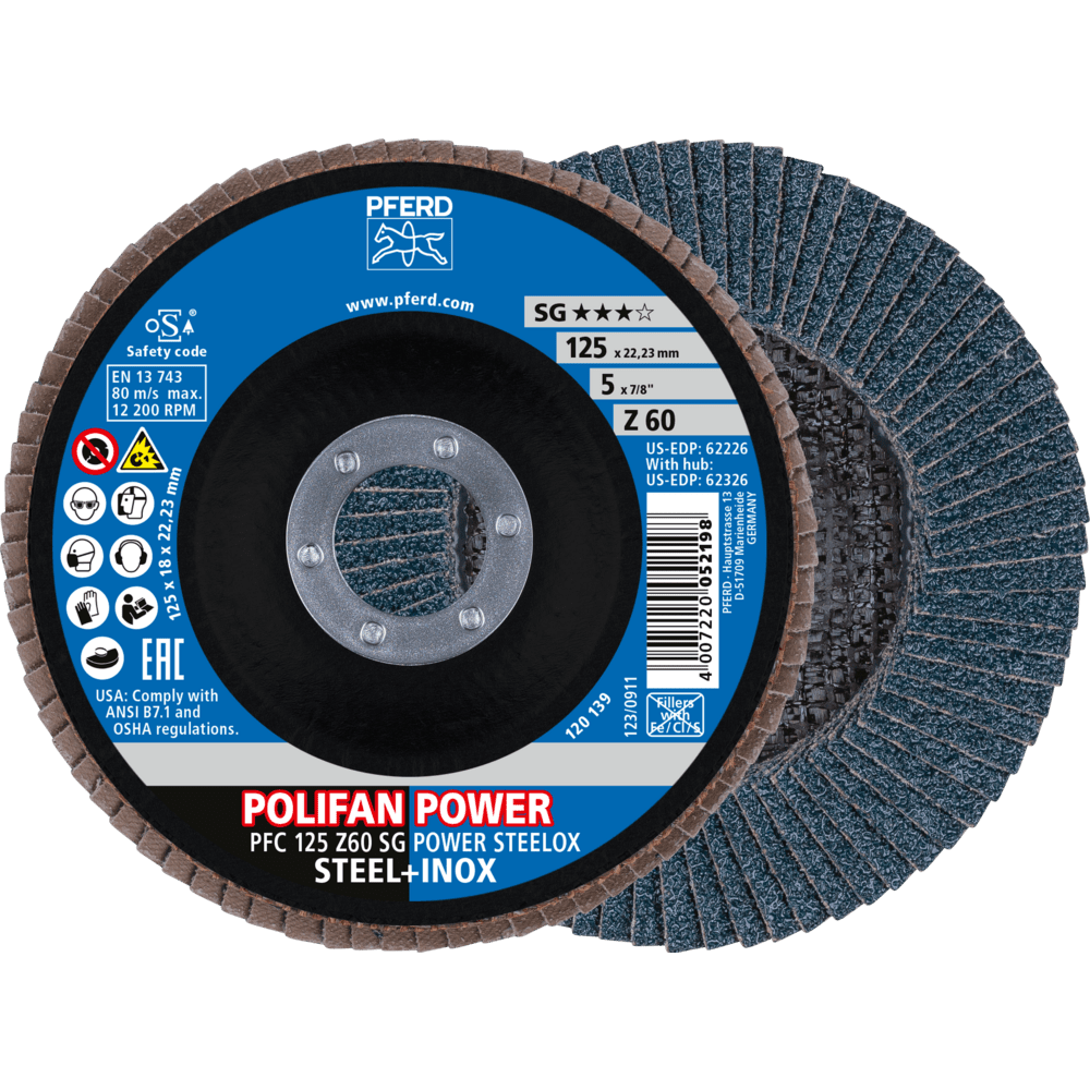 PFERD POLIFAN POWER Fächerscheibe PFC 125x22,23 mm konisch Z60 SG STEELOX Stahl/Edelstahl (2)