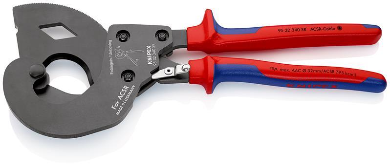 KNIPEX 95 32 340 SR ACSR Freileitungsschneider (Ratschenprinzip) für Freileitungsseile mit Stahlkern mit Mehrkomponenten-Hüllen 