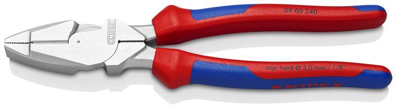 KNIPEX 09 05 240 Kraft-Kombizange "Lineman's Pliers" amerikanisches Modell mit Mehrkomponenten-Hüllen verchromt 240 mm