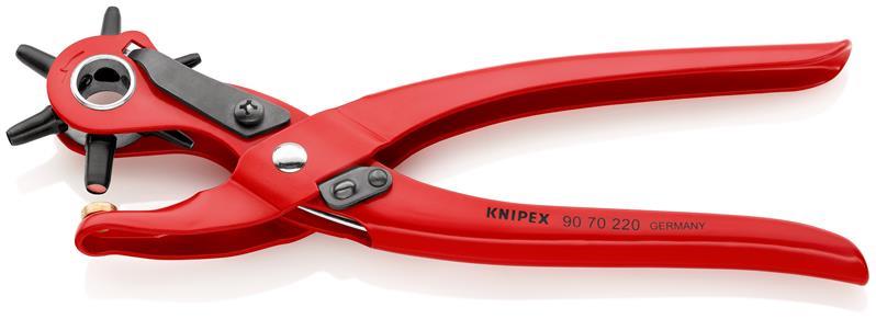 Revolverlochzange Gesamt-L.220mm Öffnungsf.2/2,5/3/3,5/4 u.5mm rot pulv.KNIPEX